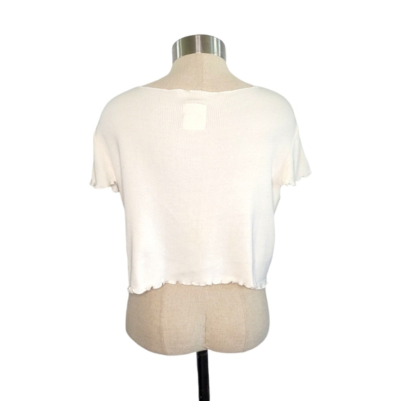 Tach Gaine White Tie-Front Ribbed Flutter Sleeve Crop Cardigan Top Womens Size S - Picture 3 of 9